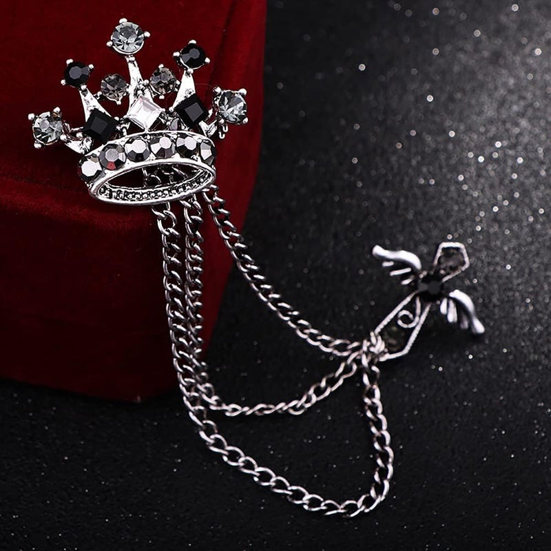 Uarein Cross Crown Long Chain Brooch, Rhinestone Tassel Brooch Pin,Retro Crystal Suit Pins Collar Pin,Coat Tassel Chain Lapel Pins for Men's Suit Accessories - Image 3